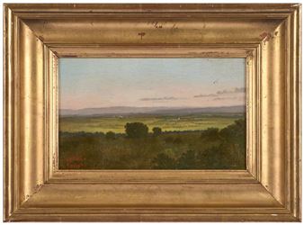Landscape at dusk Oil on paper mounted on cardboard Sale Brion&quot; stamp lower left 13 x 20.5 cm With frame: 22 x 30 cm Provenance : - Artist's studio - Gustave Brion