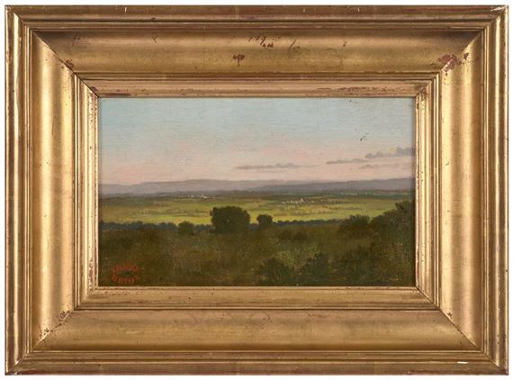 Landscape at dusk Oil on paper mounted on cardboard Sale Brion" stamp lower left 13 x 20.5 cm With frame: 22 x 30 cm Provenance : - Artist's studio - Gustave Brion