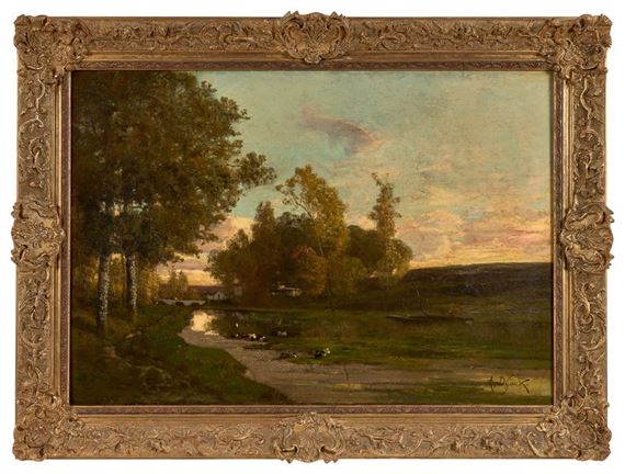Ducks by the river at sunset  Signed lower right 59 x 84 cm With frame: 74 x 99 cm by Alexandre Defaux