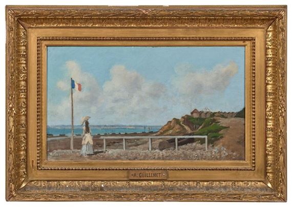 Elegant woman with parasol by the sea