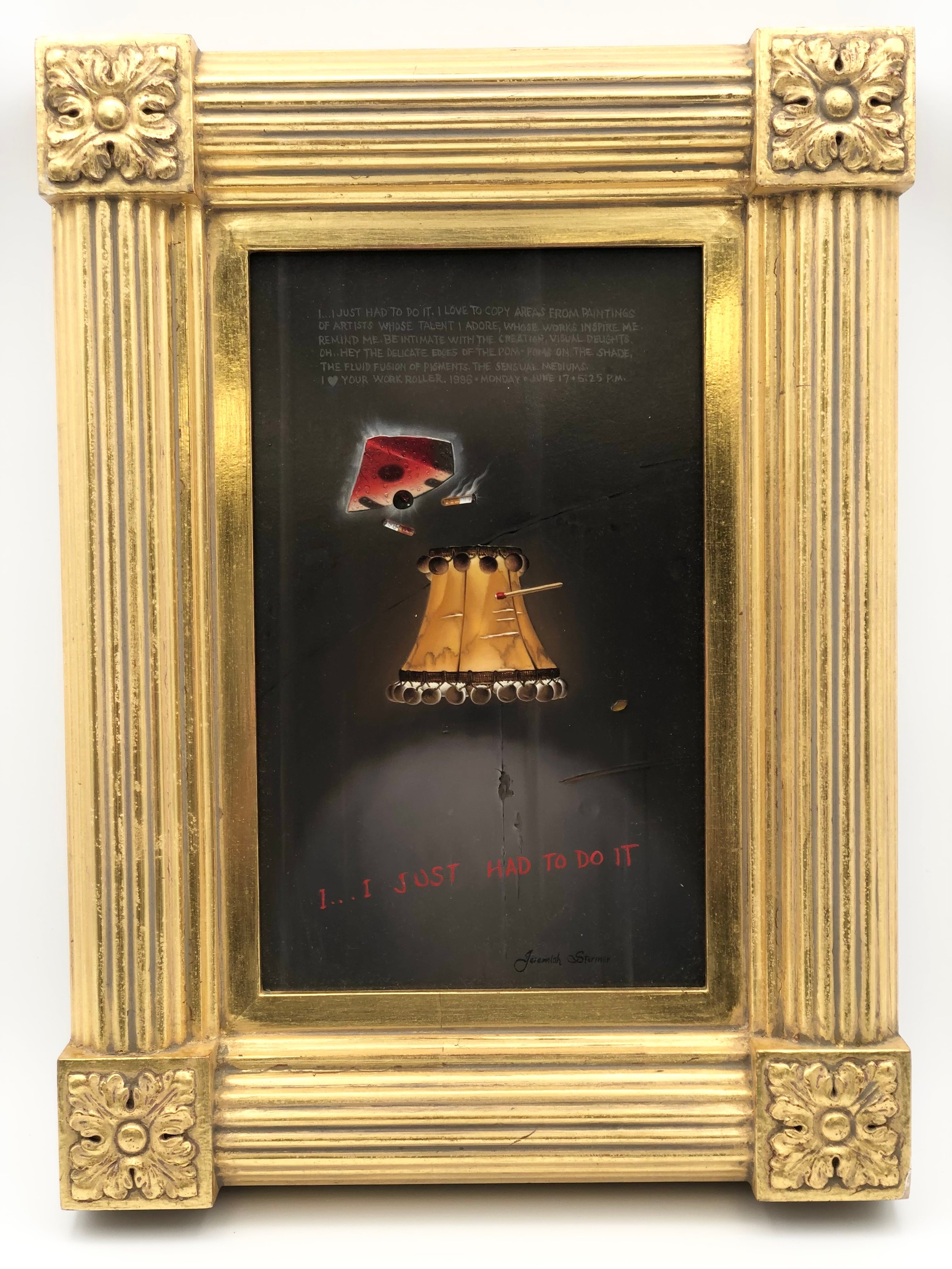 Artwork by Jeremiah Stermer, surrealist still life composition, Made of oil on board