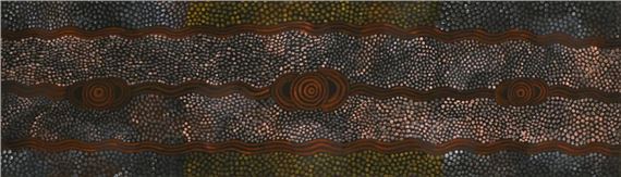 ROCK WALLABY DREAMING AT KARLAL-KINTJA by Tim Leura Tjapaltjarri, 1977