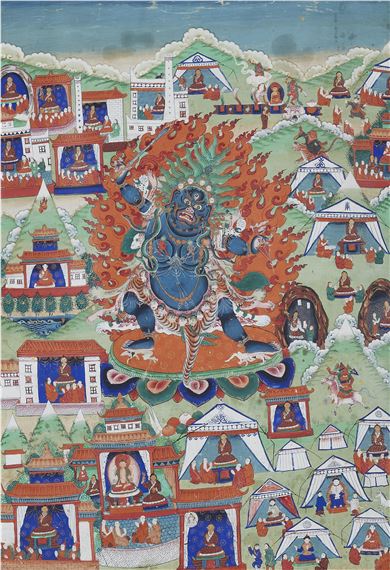 A Mongolian thangka of a wrethful deity by Mongolian School, 19th Century, 19th century