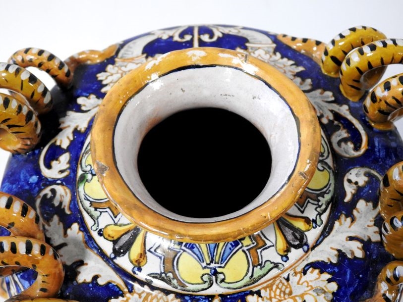 Artwork by Ulysse Besnard, - BLOIS  baluster vase on pedestal decorated with a lansquenet, Made of Polychrome earthenware