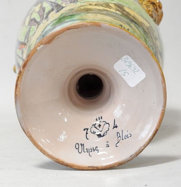 Artwork by Ulysse Besnard, - BLOIS  baluster vase on pedestal decorated with a lansquenet, Made of Polychrome earthenware