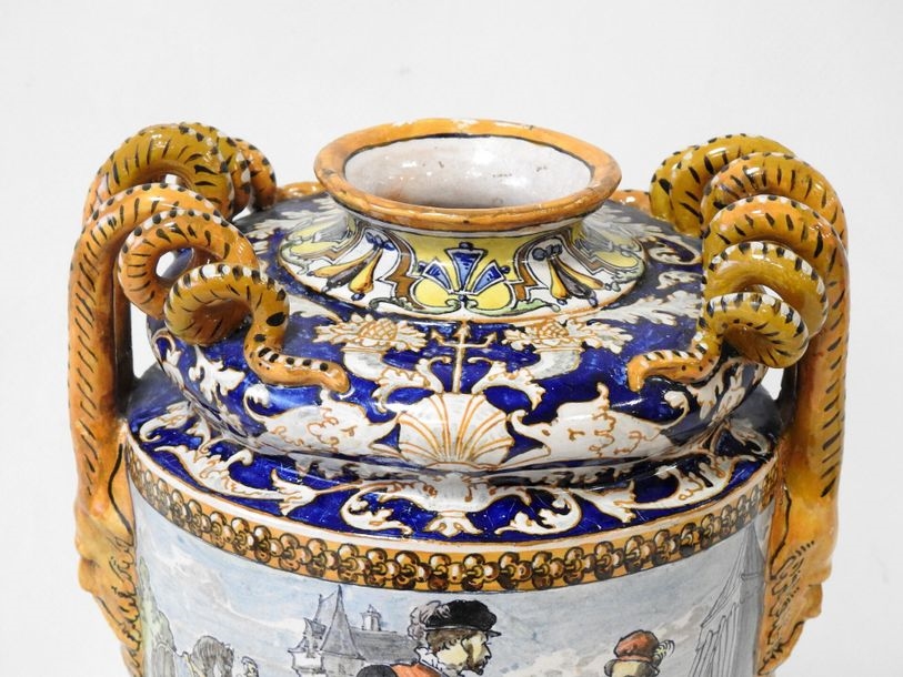 Artwork by Ulysse Besnard, - BLOIS  baluster vase on pedestal decorated with a lansquenet, Made of Polychrome earthenware