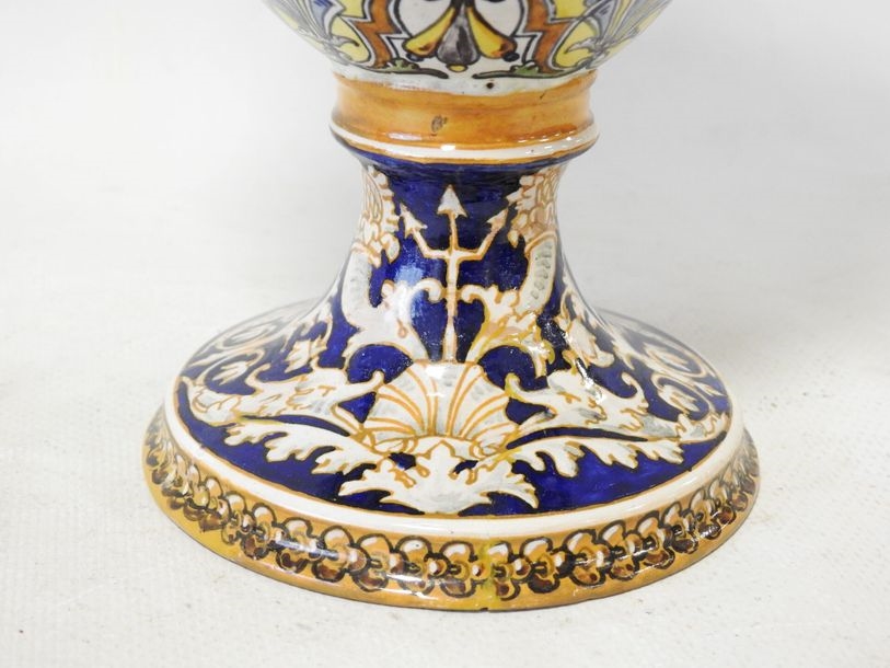 Artwork by Ulysse Besnard, - BLOIS  baluster vase on pedestal decorated with a lansquenet, Made of Polychrome earthenware