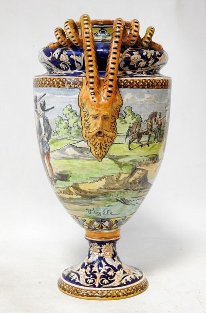 Artwork by Ulysse Besnard, - BLOIS  baluster vase on pedestal decorated with a lansquenet, Made of Polychrome earthenware