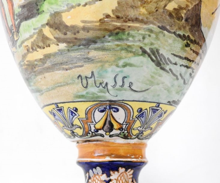 Artwork by Ulysse Besnard, - BLOIS  baluster vase on pedestal decorated with a lansquenet, Made of Polychrome earthenware