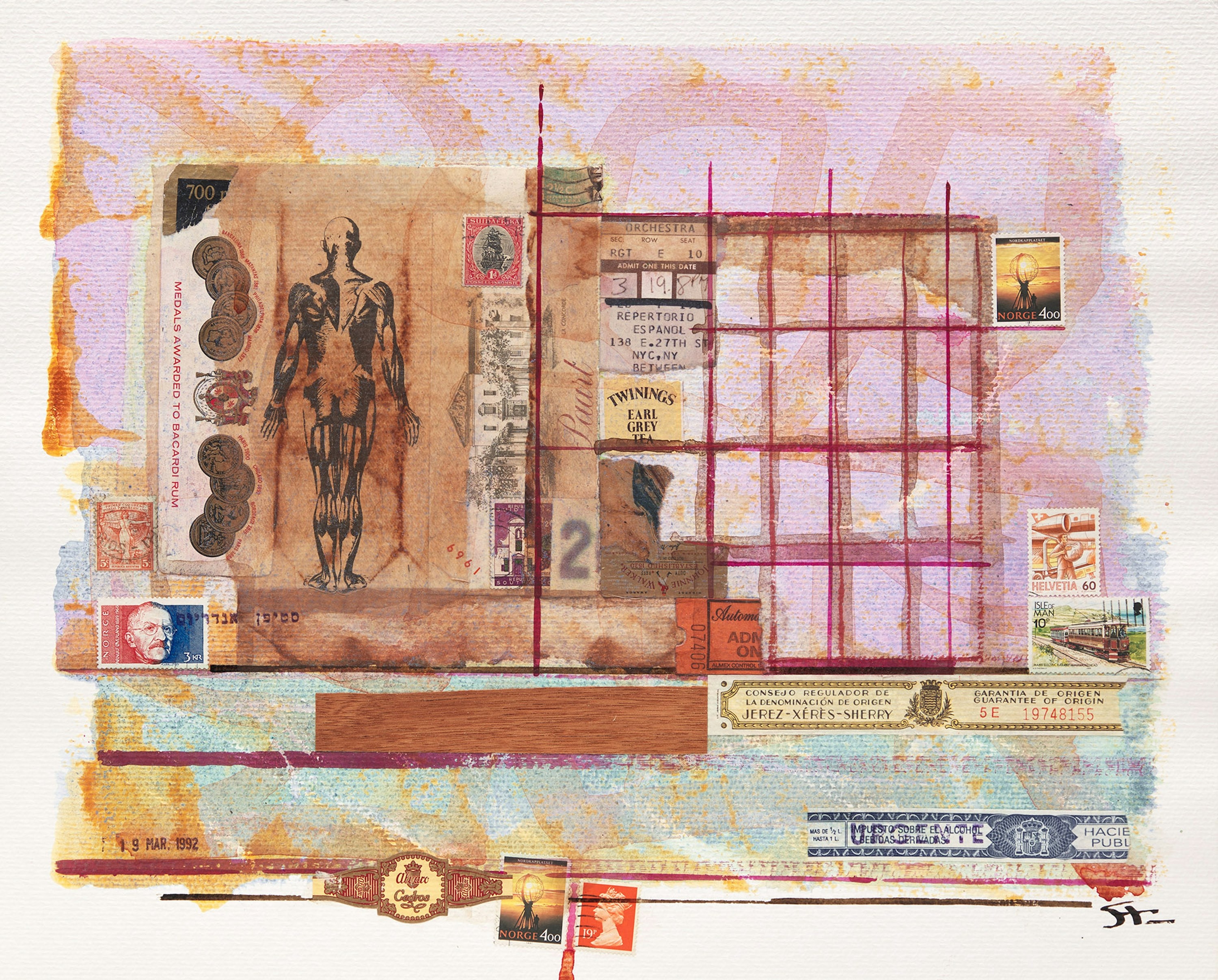 Artwork by Stephen Andrews, Stamp Mosaic/Structure, Made of mixed media on paper