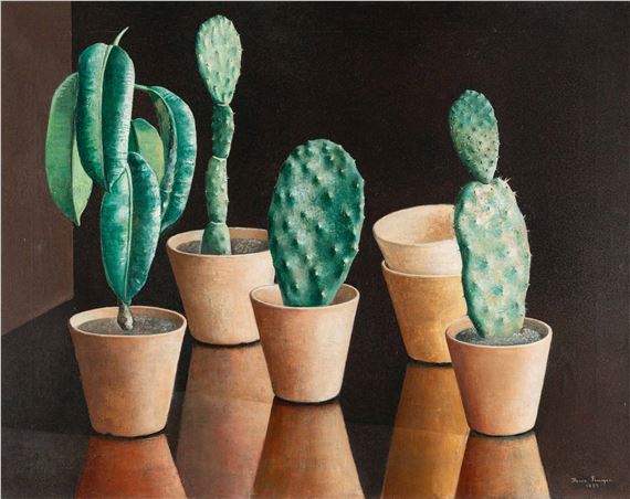 Still life with cacti and rubber tree by Ilona Singer, 1929
