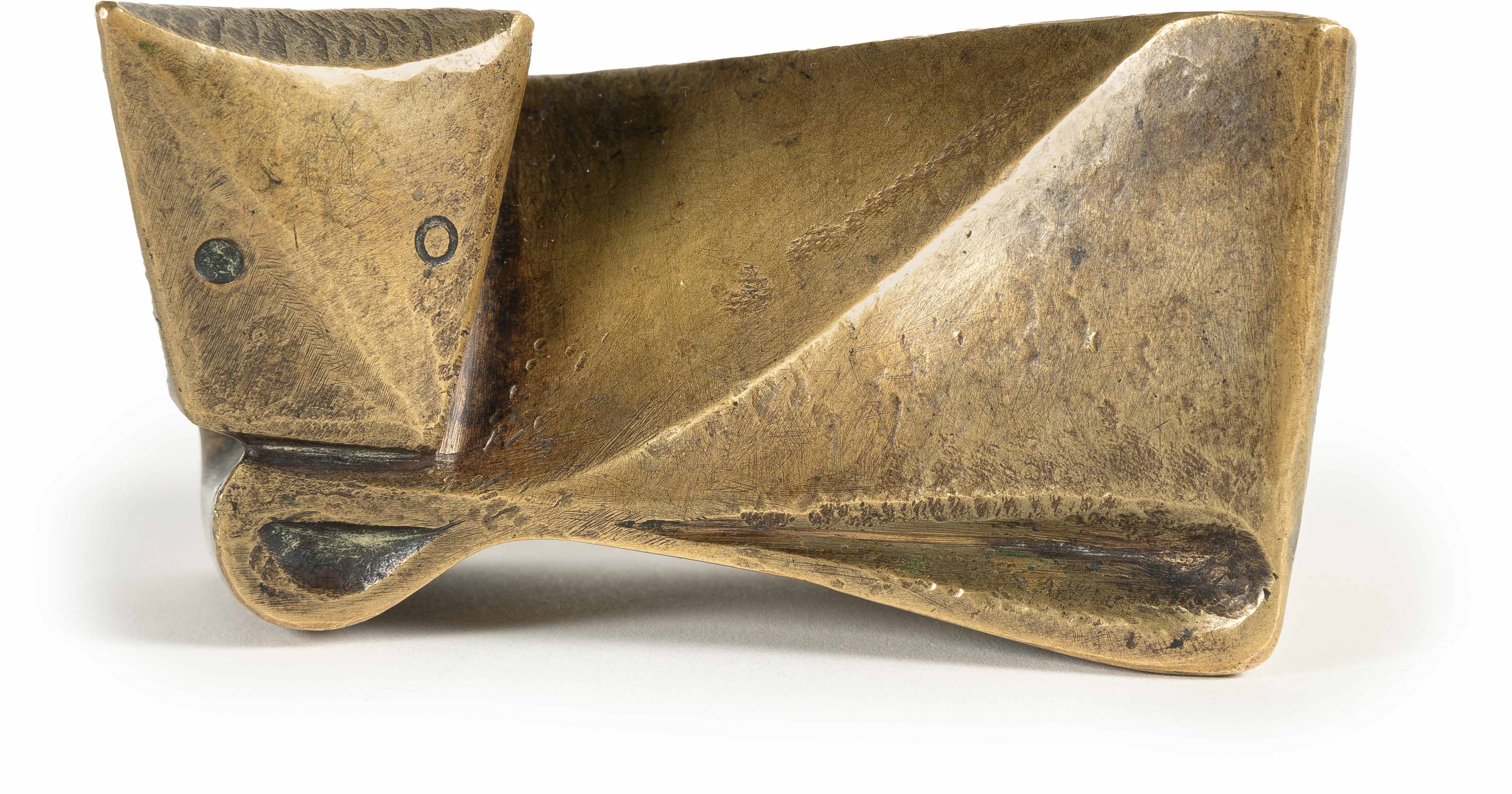 Artwork by Ewald Mataré, Sign of a cow I, Made of Bronze with golden yellow patina. (1946). C. 5 x 9 x 5.5 cm. One of a total of 8 casts. Signed with the artist’s monogrammed stamp on the base