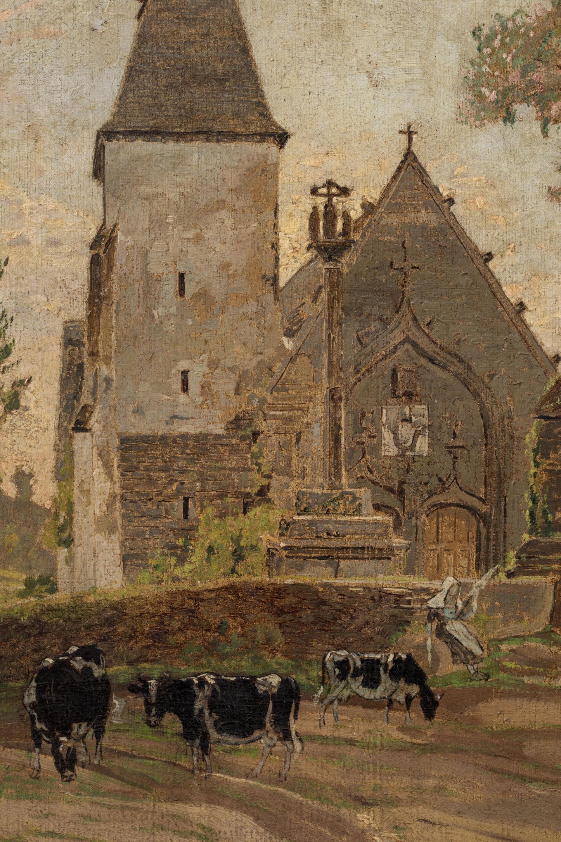 Fernand Combes | Fernand COMBES (1856-1943). Vaches devant une église ...