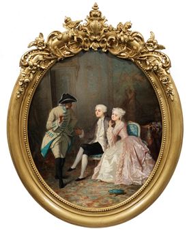 während diese noch von ihrer Hofdame zurückgehalten wird; die andere Szene spielt in einem Salon und zeigt wohl dasselbe - Amédée Guerard