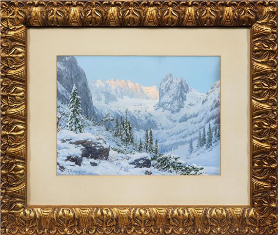 verschneiter Blick von der Höllentalangerhütte zum Höllentalgletscher und den Riffelwandspitzen by Rudolf Reschreiter, dat. 1914