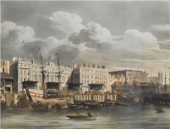 John Bluck (British, 18th - 19th Century), picture is titled Custom House from the River Thames, a - J. Bluck