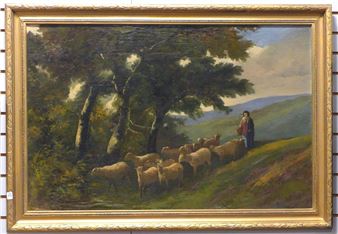 LARGE FRAMED "SHEEP" OIL PAINTING - Forbes Harding