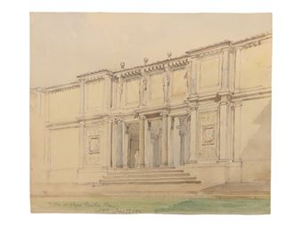 Alfred Henry Hart, 1866-1953, 19th century, Grand Tour, plein air study of Villa di Papa Giulio, Rome, graphite and watercolour on paper, tilted, signed and dated 1892, 19 cm x 22.5 cm - Alfred Henry Hart