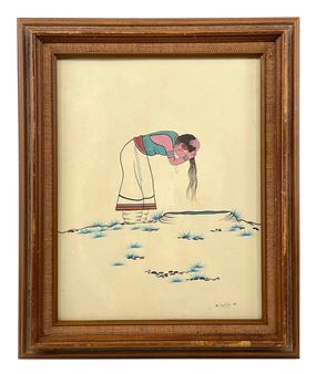 LARRY BIG BOW UNTITLED (INDIAN) GOUACHE - Larry Big Bow