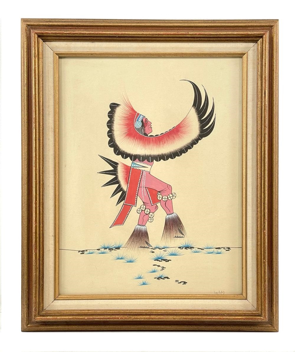 Artwork by Larry Big Bow, LARRY BIG BOW INDIAN DANCER GOUACHE, Made of GOUACHE