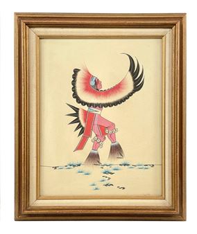 LARRY BIG BOW INDIAN DANCER GOUACHE - Larry Big Bow