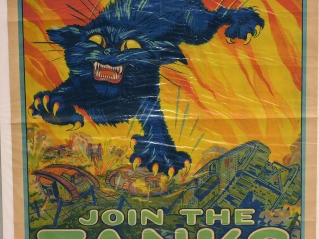 Artwork by August William Hutaf, Original WWI Tank Corps Recruitment Poster, Made of Engraving
