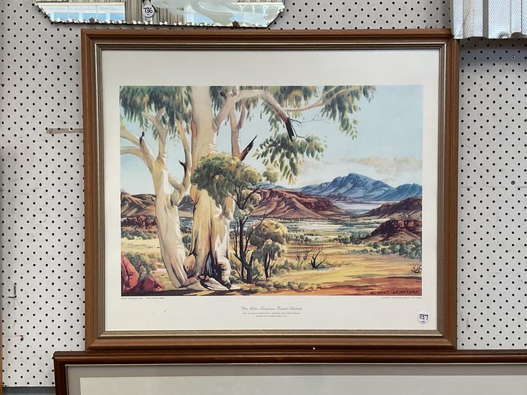 Artwork by Albert Namatjira, FRAMED ALBERT NAMATJIRA PRINT - GLEN HELEN LANDSCAPES - CENTRAL AUSTRALIA, Made of print