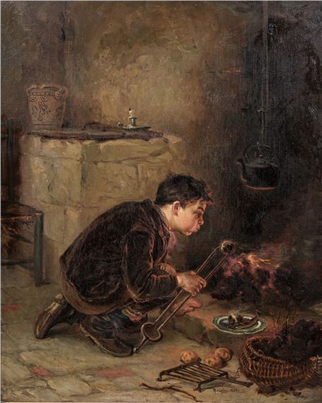 Ralph Hedley | Boy Taking a Potato From the Fire (1883) | MutualArt