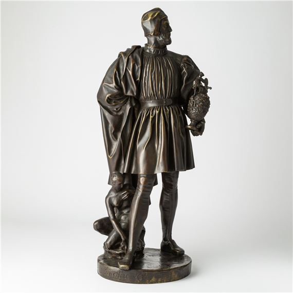 Modeled in a standing pose with his head turned to the side by Jean-Jacques Feuchere, 19th century