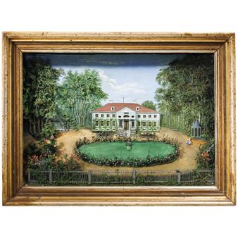 Biedermeier showcase with a view of Kieslingswalde Castle - Silesian School, 16th Century