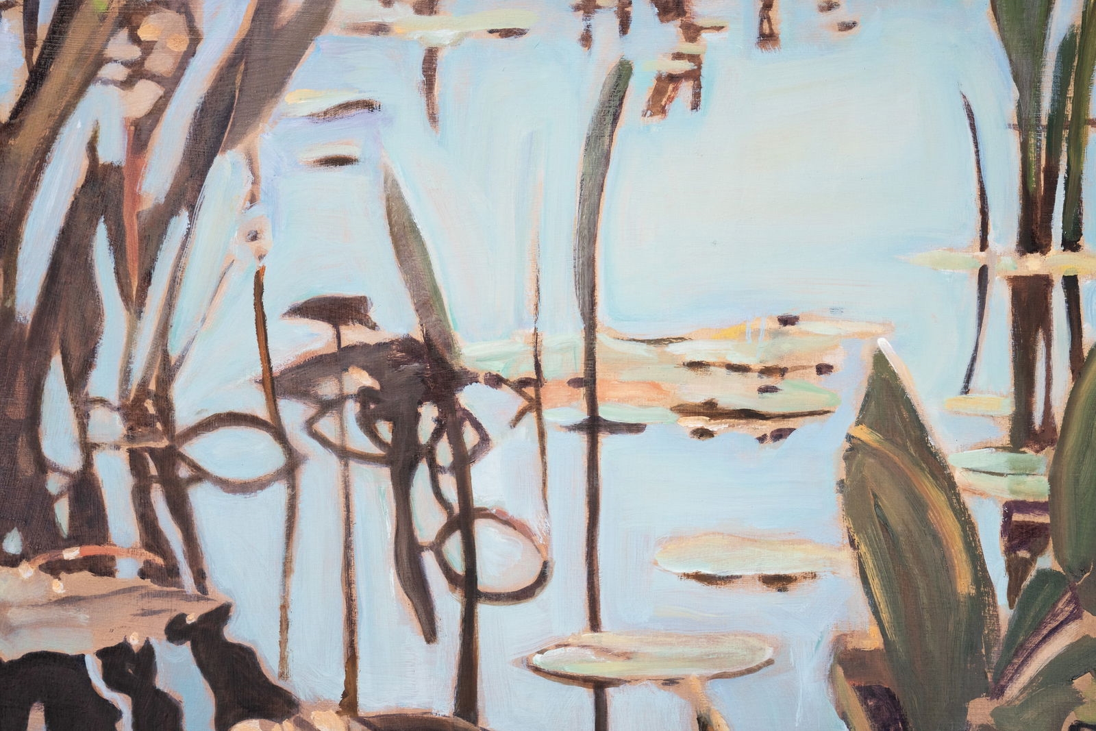 Artwork by R. Houdesheldt, Pair of R Houdesheldt Lily Pads Oil on Canvas Paintings, Made of Oil on Canvas Painting