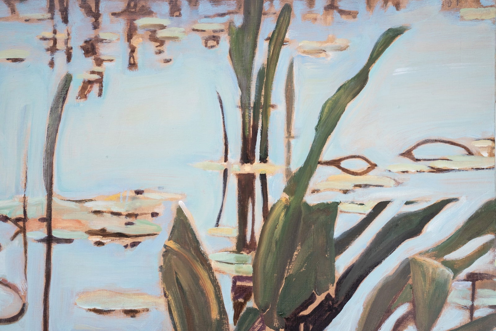 Artwork by R. Houdesheldt, Pair of R Houdesheldt Lily Pads Oil on Canvas Paintings, Made of Oil on Canvas Painting