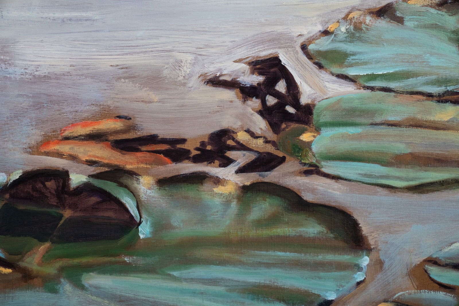 Artwork by R. Houdesheldt, Pair of R Houdesheldt Lily Pads Oil on Canvas Paintings, Made of Oil on Canvas Painting