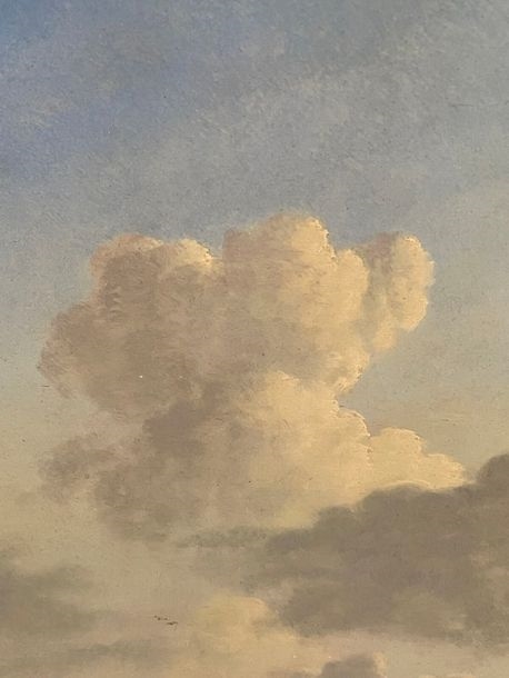 Artwork by Jan ten Compe, Walkers on a canal in Holland Softwood panel, Made of panel