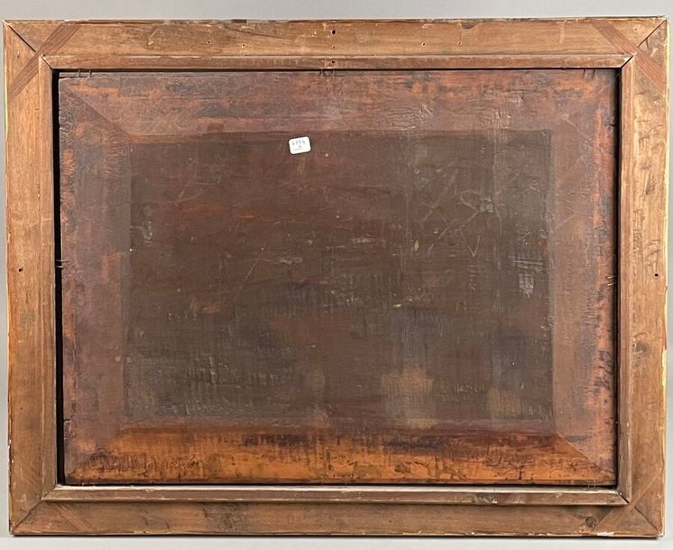 Artwork by Jan ten Compe, Walkers on a canal in Holland Softwood panel, Made of panel