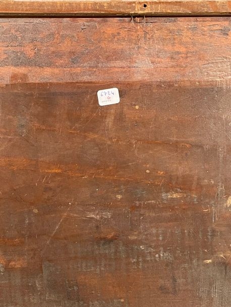 Artwork by Jan ten Compe, Walkers on a canal in Holland Softwood panel, Made of panel