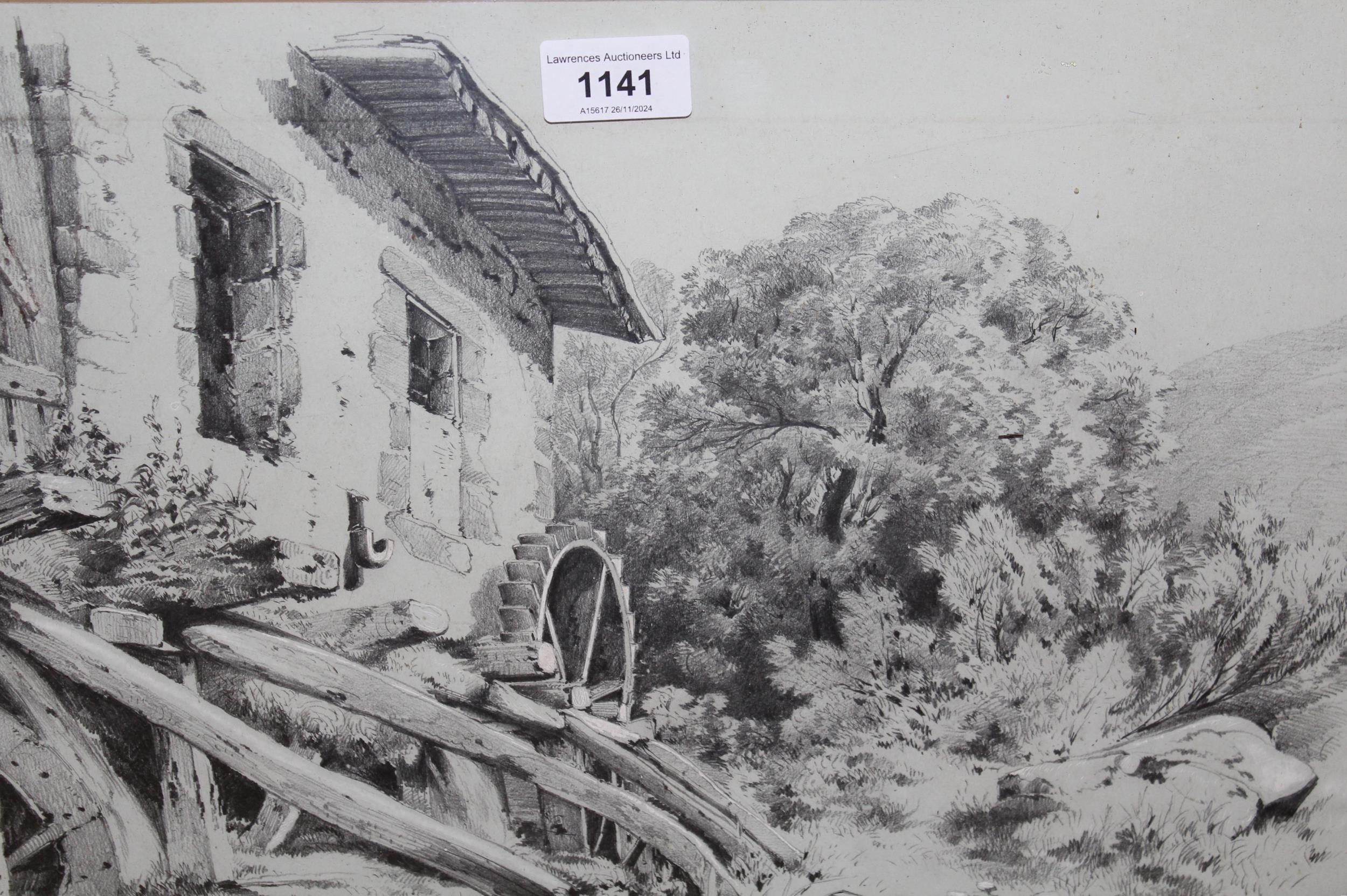 Artwork by Charles Whitaker, Study of an old watermill, Made of pencil drawing