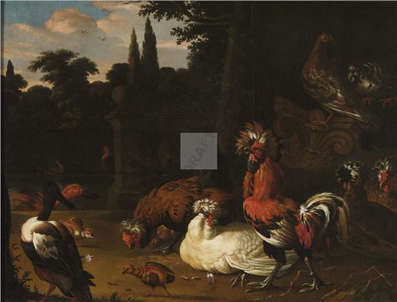 Animaux de basse cour dans un parc by Pieter van Mase, 1650