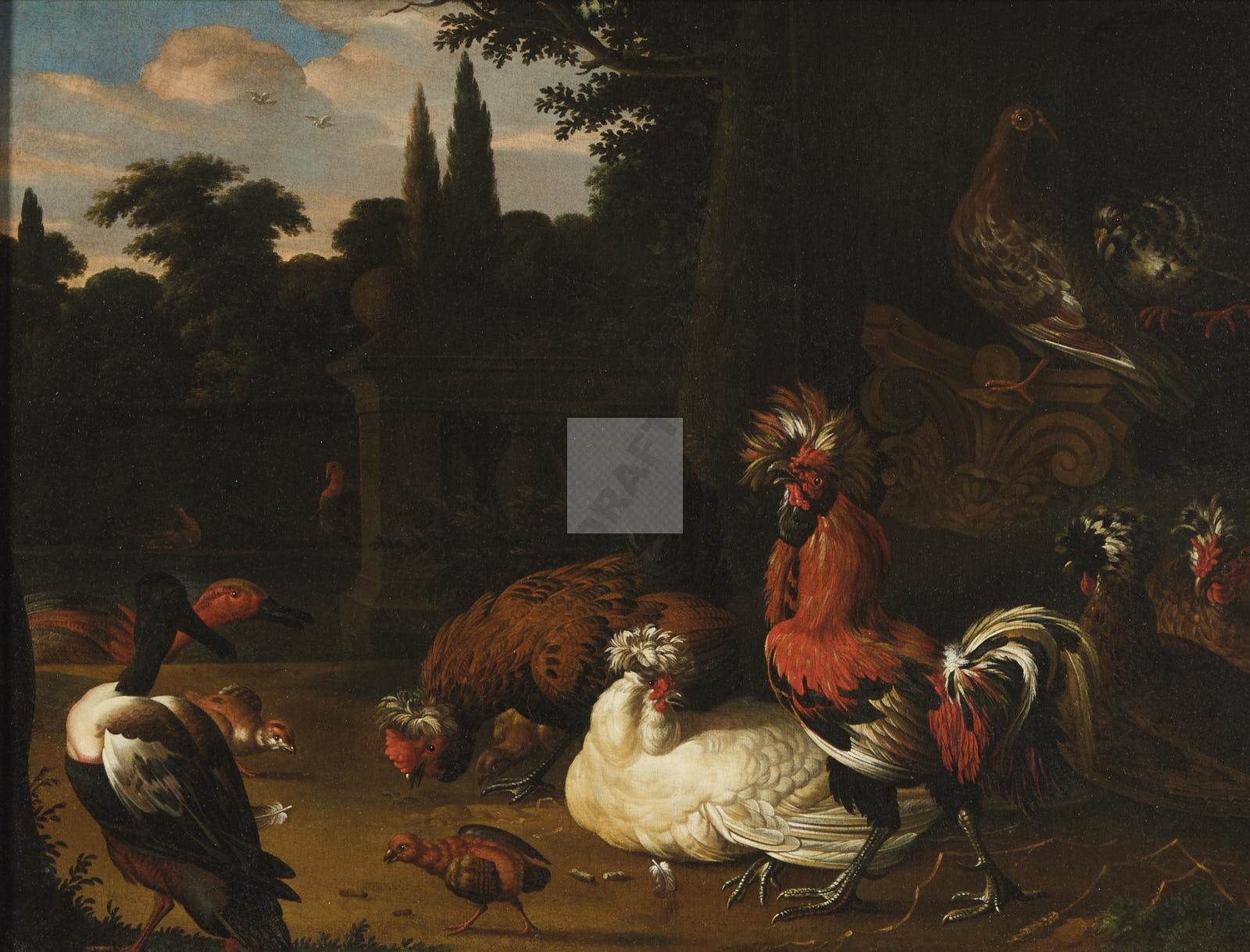 Artwork by Pieter van Mase, Animaux de basse cour dans un parc, Made of canvas