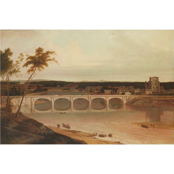 VIEW OF THE NEW BRIDGE OVER THE RIVER TWEED AT KELSO by William Daniell