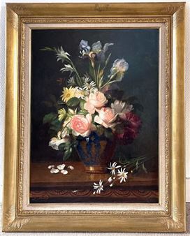 Vase of flowers on an entablature - Aurélie Léontine Malbet