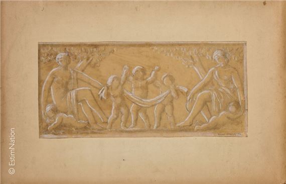 Bacchanal Project for bas-relief Drawing in two pencils - Auguste Guenot