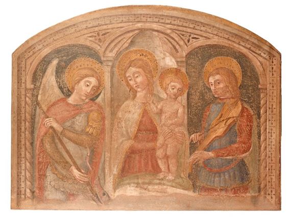 The Virgin and Child between St. George and a violinist saint - Guidoccio di Giovanni Cozzarelli