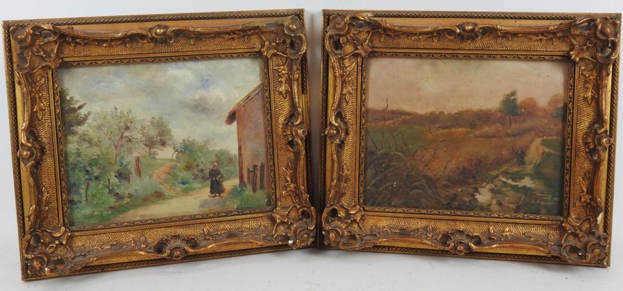 Artwork by J. Schneider, Views of Champrond, Made of oils on cardboard
