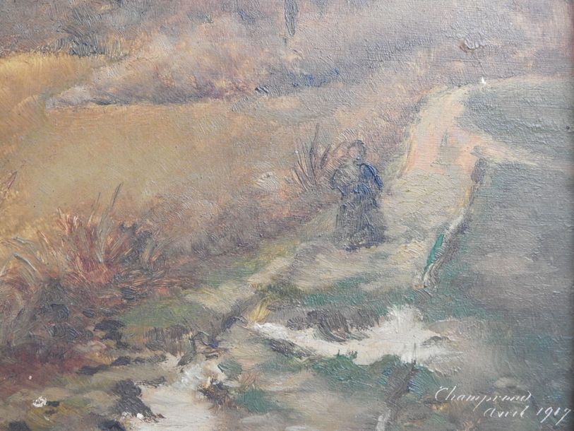 Artwork by J. Schneider, Views of Champrond, Made of oils on cardboard