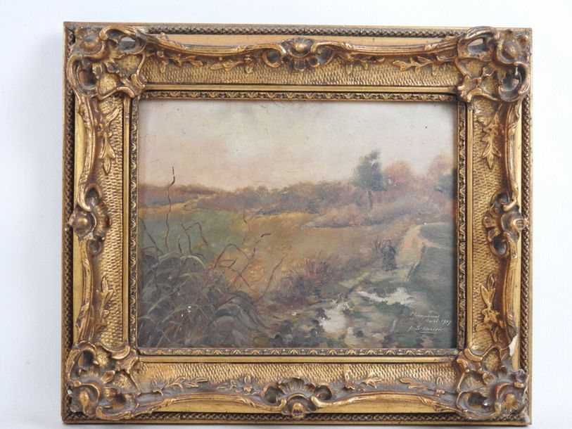 Artwork by J. Schneider, Views of Champrond, Made of oils on cardboard