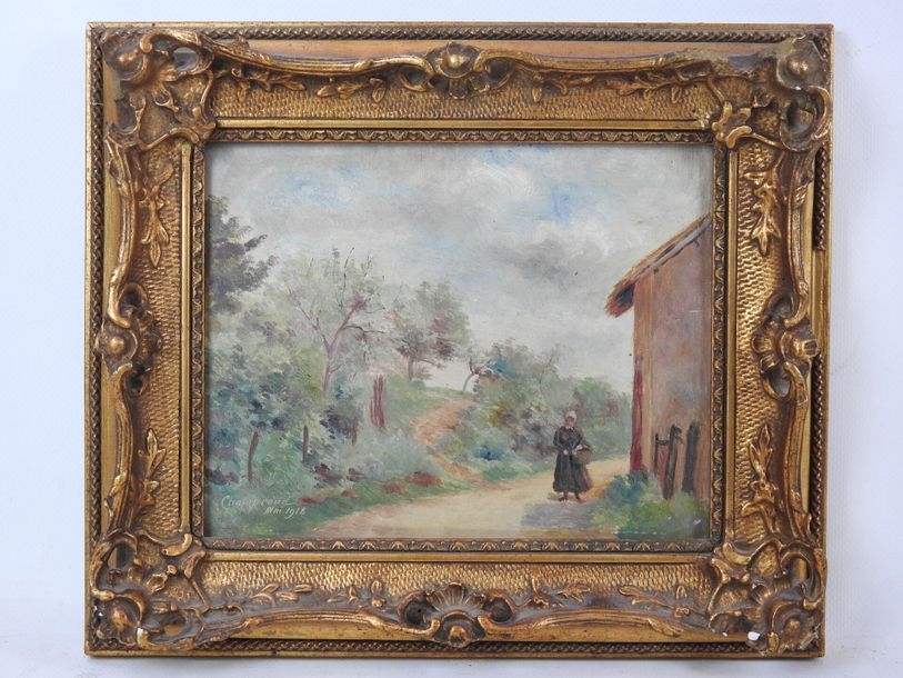 Artwork by J. Schneider, Views of Champrond, Made of oils on cardboard