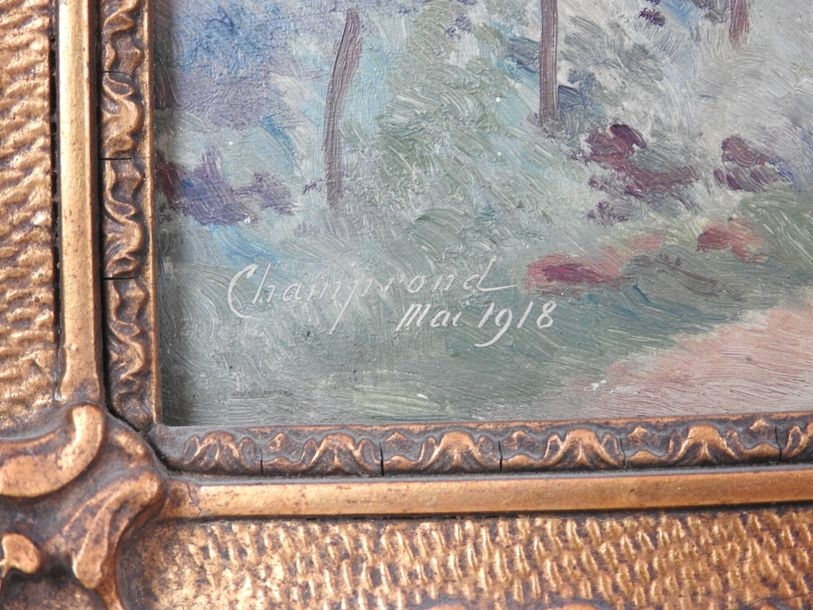 Artwork by J. Schneider, Views of Champrond, Made of oils on cardboard