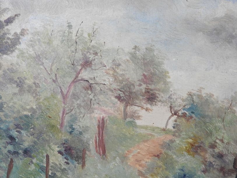 Artwork by J. Schneider, Views of Champrond, Made of oils on cardboard