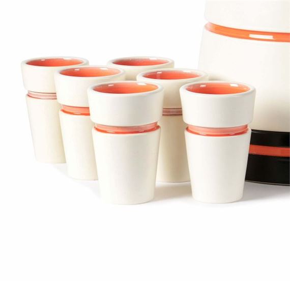 Hervé THOMAS (XX) and Claude AIELLO Six Ziggurat beakers Ceramic Signed Prototypes H by Claude Aiello, Thomas Hervé